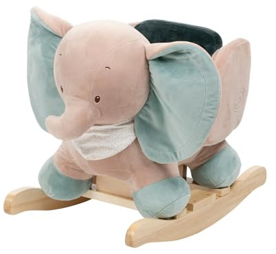 Nattou Schaukeltier aus Polyester (Frottee), Elefant Axel, 63 x 33 x 45 cm, Luna und Axel, Grün/Beige