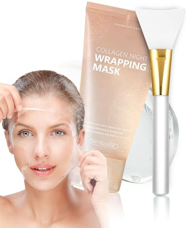Collagen Night Wrapping Mask, Kollagen Mask Koreanisch Peel Off Elastizität | Overnight Gesichtsmaske als Peel Off Maske, Feuchtigkeit, Reduziert Erschlaffung & Mattheit, Morgens Komplett Abziehbar