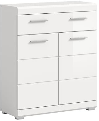 xonox.home - Standschrank breit Scout 74x88x31 cm in weiß und weiß Hochglanz - Midischrank Badschrank Unterschrank Badezimmerschrank - Zeitloses Design und erstklassige Qualität