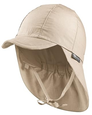 Sterntaler Schirmmütze Nacken - Unisex Baby- und Kinder Mütze mit Nackenschutz und einsteckbaren Ohrenklappen - UV-Schutz 50+ Sommermütze zum Binden - Popeline (Bio) Kopfbedeckung - beige, Größe 51