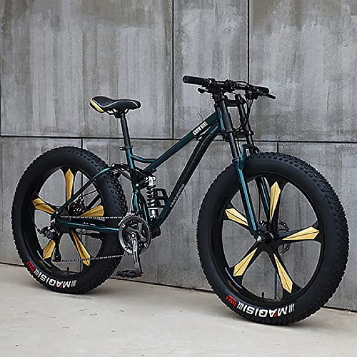 26-Zoll-Mountainbikes, Fat Tire Mountain Trail Bike für Erwachsene, 27-Gang-Fahrrad, Rahmen aus Kohlenstoffstahl mit Vollfederung und Doppelscheibenbremse, 4,0 Zoll dickes Rad Mountain Snow Beach Bike
