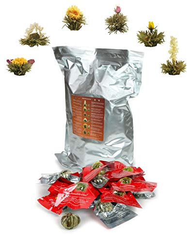 Creano Teeblumen 36 Teekugeln weißer Tee Großpackung, Erblühtee im Bulkpack, Teerosen, Blooming Tea, Flowering Tea