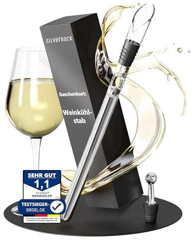 SilverRack Weinkühler Stab mit Ausgießer - Kühlstab für Weinflaschen aus Edelstahl - Wine Chiller Stick - Weinkühlstab Geschenkset - Weinstab Kühler mit Weinausgießer Set - Flaschenkühler