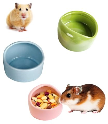 3 Stück Hamster Keramik Futterschalen, Kleine Tierschüssel Hamster, Kleintiere Keramische Näpfe, Anti-Biss Futternapf Schälchen, für Meerschweinchen, Kleine Haustiere