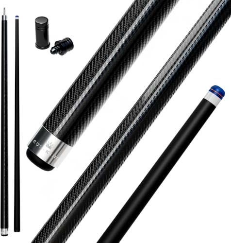 Cue-King Billardqueue, Militärqualität, Carbon-Queue, 147,3 cm, 510 g, 2 Stück, mit 12,5 mm Premium-Spitze, glänzend freiliegendes Carbon, professioneller Pool-Queue (Carbon-Queue)