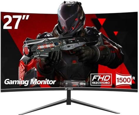 CRUA 27'' Curved Gaming Monitor, FHD 1080P, 200Hz, 1ms GTG, 1800R Curvature, FreeSync, Low Motion Blur, Eye Protection, VESA Mount, HDMI & DP, Black