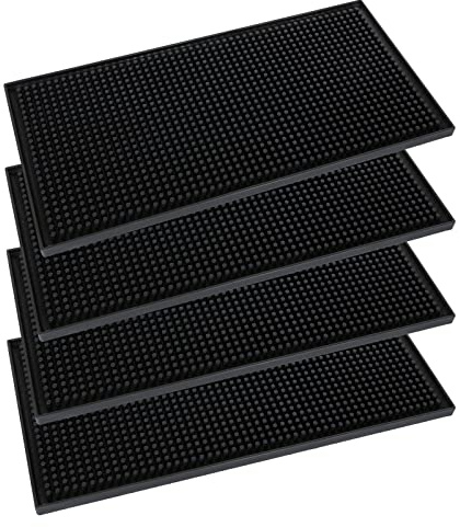 MUXHEL 4 Stück 15 x 30cm Bar Matte, Schwarz Gummi Abtropfmatte, Bar Service Matte Barmatte rutschfest für Bar, Club, Küche, Restaurant