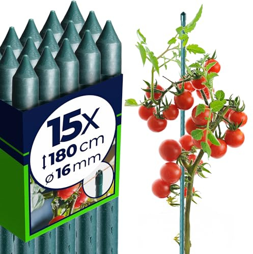 KADAX Pflanzstäbe 180 cm x 16 mm, 15er Set – Beschichteter Stahl Rankstab, Pflanzenstütze & Tomatenstäbe für Garten, Wetterfest & Stabil