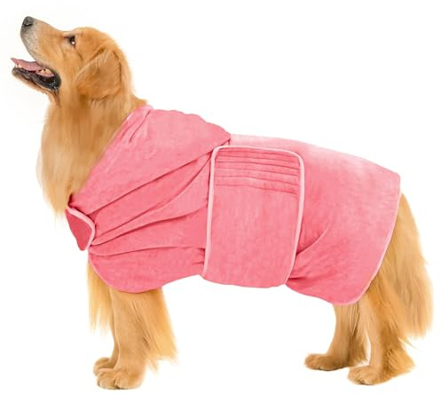 Avont Hundebademantel Handtuch Hundedusche Saugfähiges Badetuch aus Microfaser Schnelltrocknend Wintermantel Wärmer für Haustiere Strand Verstellbar Bathrobe Verschiedene Größen- DustyRose XL