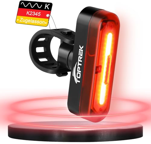 toptrek Rücklicht Fahrrad Sichtweite 200 Metern | Bike Rear Light Led StVZO Zugelassenes | Fahrrad Rücklicht USB-C Aufladbar Batterie | Fahrradlicht Hinten IPX5 Wasserdicht für Rennrad, MTB, E-Bike