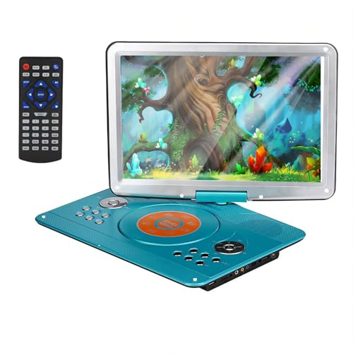 tragbarer DVD Player für Auto und Kinder mit Bildschirm 14.1 HD Bildschirm Batterie Rechargeable Haute résolution - Grand écran - Pour Voiture (grün)