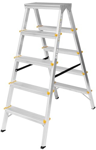 Aluleiter Stehleiter Zweiseitig 2x5 Stufen Klappleiter 150kg TÜV Zertifiziert