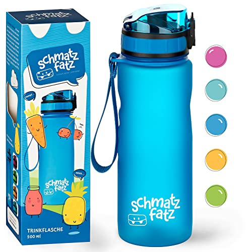schmatzfatz Trinkflasche Kinder Auslaufsicher 0,5L, Sport Trinkflasche Schule zum Wandern & Fitnessstudio, Geschmacksneutrale Wasserflasche 500ml, Trinkflasche mit Fruchteinsatz, BPA-Frei