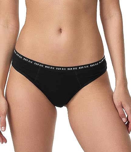 Nur Die Alles Geregelt Perioden-Unterwäsche für mittelstarke Blutung waschbarer saugfähiger Slip Bio-Baumwolle, schwarz, S