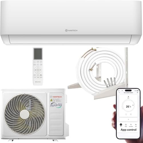 HANTECH H-PRO Split Klimaanlage 12000 BTU für Räume bis 45 m² als Komplettset mit Kupferleitungen - Luft-Luft-Wärmepumpen Technologie - Smart Home kompatibel, WiFi - Heizen, Kühlen, Entfeuchten