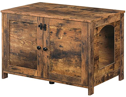 HOOBRO Katzenschrank, Katzenklo Schrank, Katzenhaus mit Tür und separater Trennwand, Sitzbank, Katzenstreu-Aufbewahrungsbox, 78,5 x 44,5 x 46 cm, Vintagebraun EBF03MW01G1