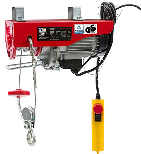 Arebos Elektrische Seilwinde | Seilzug | Seilhebezug | Motorwinde Flaschenzug | Hebezug | Elektrischer Kettenzug mit Kabel-Fernbedienung | Hubhöhe 12m | TÜV Rheinland GS | Tragkraft 400kg bis 800kg