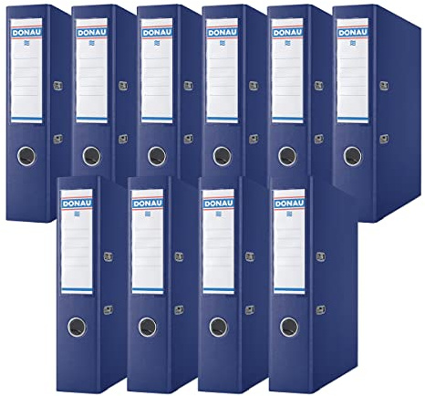 Donau Premium Ordner Breit 10er Pack/DIN A4 / 7,5 cm / 10 Stück/Navy Blau/Kunststoffbezug PP/Carton Papier Schlitzordner Büroordner Aktenordner Ringordner/Grünen Punkt