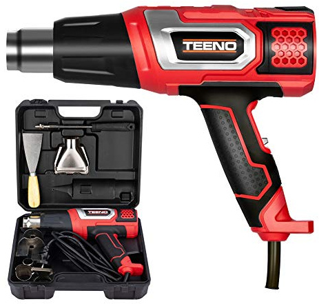 TEENO 2000W HEISSLUFTFÖN mit 9-stufiger Temperaturregulierung - HEAT GUN für Entlacken und mehr - HOT AIR GUN in Rot/Schwarz mit 8 Zubehör