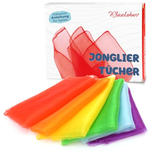 Kleintober Premium Jongliertücher I Bunte Chiffontücher I mit Anleitung für 5 Spiele I Tanztücher I Tücher Spiel für Indoor & Outdoor I Sensorik Spielzeug I Spieltücher I