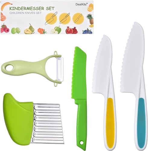 DealKits Kindermesser Kinder Sicherheit Kochmesser Küchenmesser-Set zum Schneiden Kochen von Obst oder Gemüse, Perfekte Geschenke für Weinachten Geburtstag, Kinder Messer ab 3 jahre 5-teilige