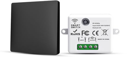 HYHIOTS Funkschalter 230V Funk Lichtschalter Batterielose Set Funk-Sender-Sicherheitsschalter und Empfänger-Controller 10A, Funk Schalter Licht, Keine Verkabelung, Funk-Lichtschalter (1 Way Kit)
