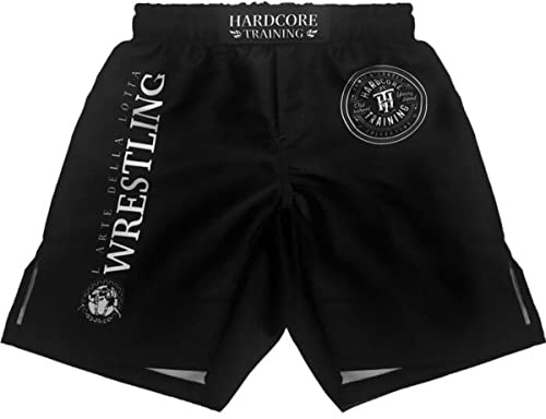 Hardcore Training Kids Boxing Shorts Kurze Hose Kinder Boxen Fitness Sportbekleidung Kinder Muay Thai BJJ Kickboxing (DE/NL/SE/PL, Alter, 14 Jahre, Regular, Schwarz/Schwarz)