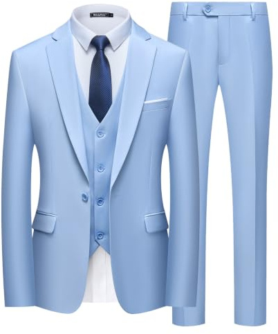 WULFUL Herrenanzug, 3-teilig, mit einem Knopf, Business-Anzug, Hochzeit, Party, Jacke, Weste, Hose