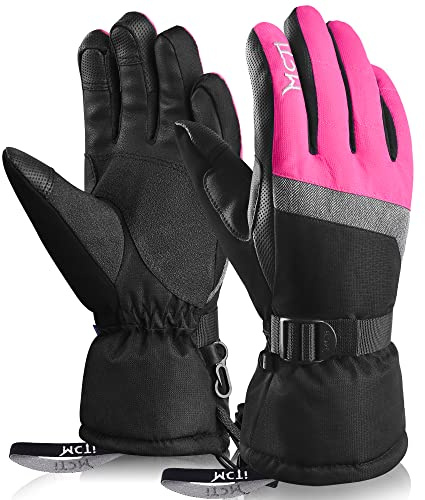 Kineed Skihandschuhe Damen Touchscreen Winterhandschuhe Wasserdicht Snowboardhandschuhe Winter Warm Schnee Handschuhe Winddicht 3M Thinsulate Rosa L …