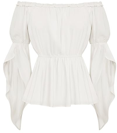 SCARLET DARKNESS Damen Viktorianische Rüschenbluse Schulterfrei Korsett Mittelalter Top