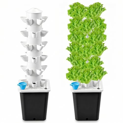 QWORK® Hydroponik Turm Kit 6 Etagen 30 Löcher Pflanzturm Hydroponisches Anzuchtsystem für Kräuter, Obst und Gemüse