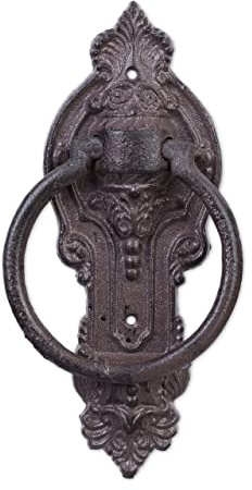 Relaxdays Türklopfer antik, Anschlagring für Haustür, Landhausstil, Gusseisen, H x B x T: 25,5 x 10,5 x 2,5 cm, braun