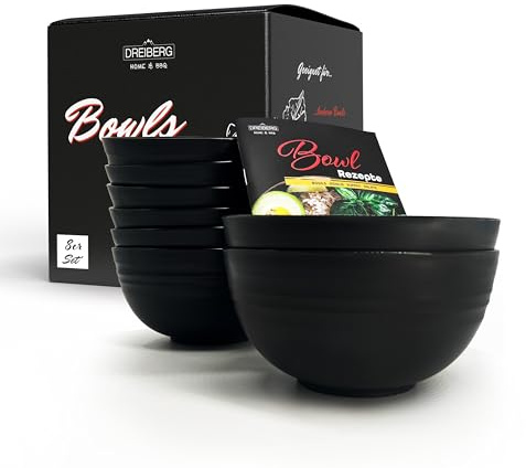 DREIBERG® Müslischalen 6er Set inkl. Rezeptbuch | 760ml | Bowl Schüsseln aus PP | Suppenschüssel | Dessertschalen | Salatschüsseln | Camping Geschirr
