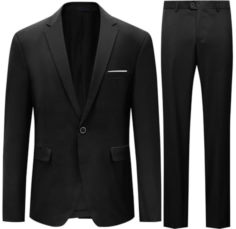 Allthemen Herren Anzug 2 Teilig Slim Fit Anzüge Business Sakko Hose Set | Hochzeit, Formelle, 1 Knopf, Revers, Einfarbig, Einreihiger, Modern Fit, Smoking, Komplett Set, Elegant