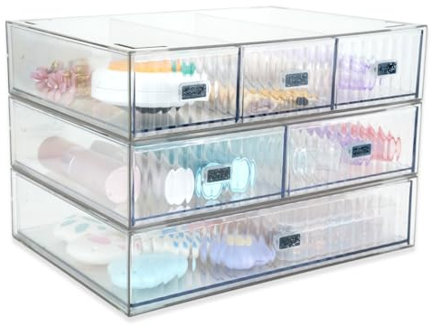 3PCS Kosmetik Organizer aus Acryl, Stapelbare Aufbewahrungsbox | Desktop Storage Box, Schminktisch Organizer mit 3 Schubladen, Aufbewahrungsboxen für Haus Kosmetik Schmuck Büro