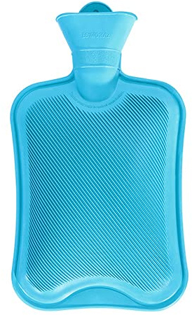 Wärmflasche ohne Bezug 2L großer Öffnung Sichere und Haltbare Naturkautschuk Bettflasche für Kinder und Erwachsene Geschenke für Frauen (Blau)