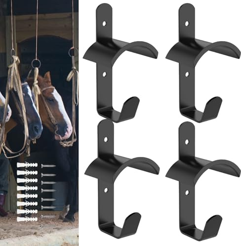 Gatphy 4 Stück Trensenhalter Pferd Metall Wandhalterung mit Haken und Schrauben, Halterung für Pferdestall, Sattelkammer, Stallaufbewahrung