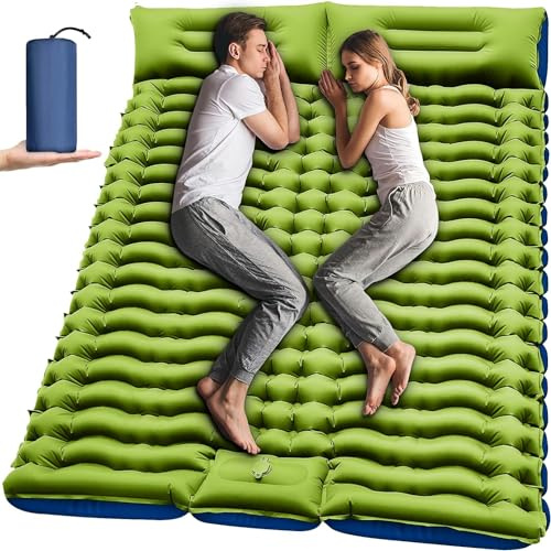Yuzonc Isomatte, Verdicktes Doppel Camping Matratze, Ultraleicht Luftmatratze Camping für 2 Personen Aufblasbare mit Fußpumpe, Kissen für Outdoor