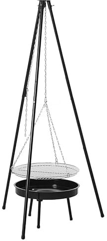 SOUK ONE Grill Dreibein Schwenkgrill Grillgestell mit Kette, 150 cm hoch, inkl. 46cm Grillrost, inkl. 50 cm Feuerschale, Holzkohlegrill