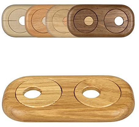FUX Doppel Heizungsrohr Rosette Eiche 15mm, Rohrabstand variabel | Massives Echtholz Eiche, werkzeuglose Montage, Achsabstand 41 bis 66 mm, wiederverwendbar, für Parkett und Laminat