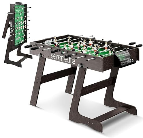 SereneLife Tischkicker Klappbar 110 cm – Kickertisch für Kinder & Erwachsene Stabiler MDF Tischfußball mit Stahlstangen & 4 Bällen