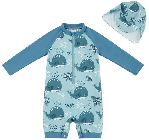 UMELOK Baby Badeanzug mit Sonnenhut UV Schutz Schwimmanzug für Baby Junge Großwal 92