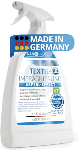 Nanoprotect Textilimprägnierung | 500 ml Spray | High-Tech Imprägnierspray für Textilien | Stark wasserabweisend mit Abperleffekt | Ideal gegen Schmutz und Nässe