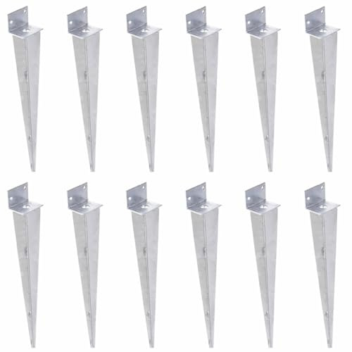 Aqbau 12er Set Pfostenträger L-Form 40 x 500 mm – Einschlaghülse feuerverzinkt – Bodenanker & Pfostenschuh für Holzpfosten – Einschlagbodenhülse Erdspieß für Zaun & Garten