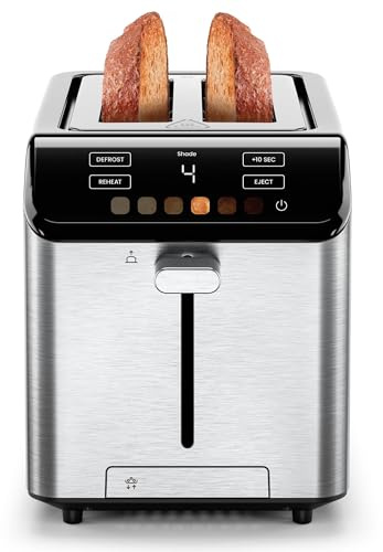 Chefman Smart Touch 2 Scheiben Digital Toaster, 6 Farbeinstellungen, Toaster Edelstahl mit extrabreiten Schlitzen, Touchscreen, +10 Sekunden, Auftauen, herausnehmbares Krümelfach - Edelstahl