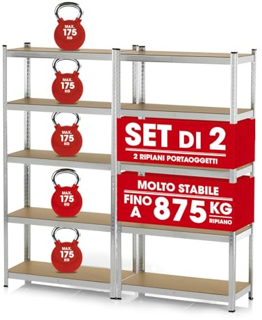 EASYmaxx Schwerlastregal 2er-Set 180x90x40 cm | 1750 kg Traglast, 175 kg pro Ebene | Regal und Werkbank | Kellerregal, Lagerregal mit 10 verstellbaren Ablagen | Keller, Garage, Hobbyraum, Werkstatt
