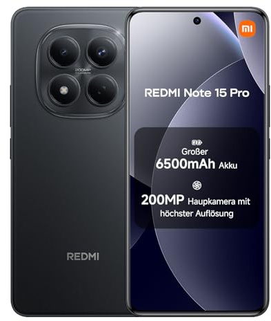 XIAOMI Redmi Note 15 Pro Smartphone (12+512 GB) – Handy mit Android, 6500-mAh-Akku, 200-MP-Kamera, IP65-Wasserschutz, 6,77 FHD+ AMOLED-Display, Schwarz, 2 Jahre Garantie