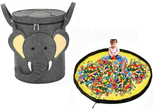 Spielzeug Aufbewahrung Tasche, 2 In 1 Spielzeugkorb Spielzeug Sack, Kinder Aufbewahrungsbeutel, Spieldecke Tasche Aufbewahrungsmatte (Elephant)