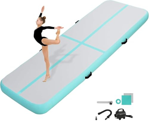 KIKILIVE 10CM Hoch Gymnastikmatte Tumbling Matte, 2M Aufblasbar Gymnastik Track Matte Air Turnmatte mit Luftpumpe Aufblasbare Sportmatte für Fitness/Outdoor/Yoga/Training usw