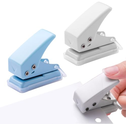 2 Stück Locher Klein,Tragbarer Mini Locher,Tragbarer Mini Einzellocher,Locher Einzelloch,Taschenlocher,für Büro,Schule und DIY Projekte,Locher für Ordner, Motivstanzer Kreis (Weiß Blau)